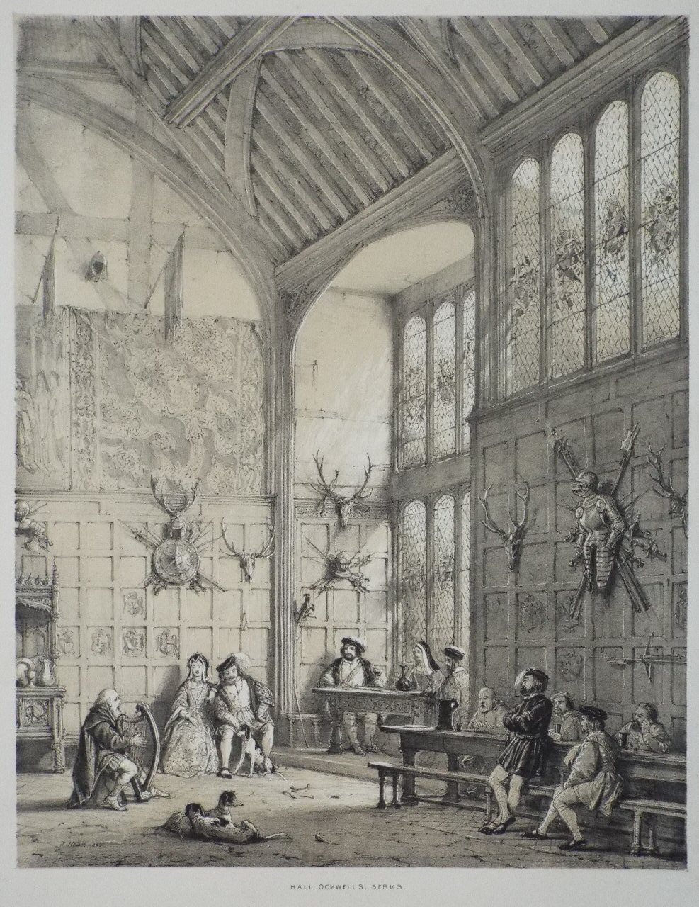 Lithograph - Hall, Ockwells, Berks - Nash